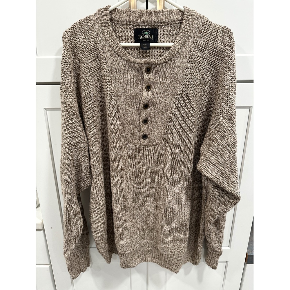 REDHEAD‎ Mens 2XL Textured Knit Henley Sweater Long Sleeve Casual Outdoor vtg